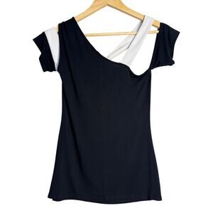 VENUS Black & White Asymmetrical Criss Cross Top, Size M